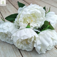 Hot Sale European Style Kunstseide 5 Köpfe Runde Pfingstrose Blumen Weiß Für Hochzeit Home Party Dekorative Blume
