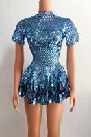 Scintillant une ligne paillettes paillettes robes de fête d'anniversaire robe de bal courte danseuse scène Performance Costume femmes Sexy Mini Club robe