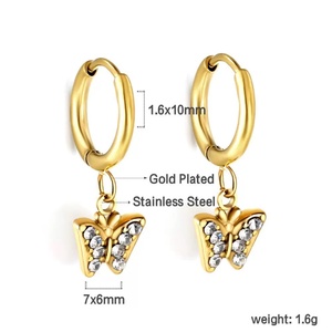 INS ต่างหูสแตนเลสที่นิยมต่างหูเพชรดาวผีเสื้อเพทายเงางามจี้ต่างหูห่วง - Product Image 4