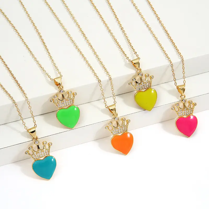 Fashion Crystal Mother's Day Jewelry Crown Heart Gold Color Pendant Necklaces