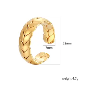 Cincin anyaman gandum wanita cincin terbuka Indeks jari cincin wanita dapat disesuaikan Chunky Crossiant memutar tali cincin