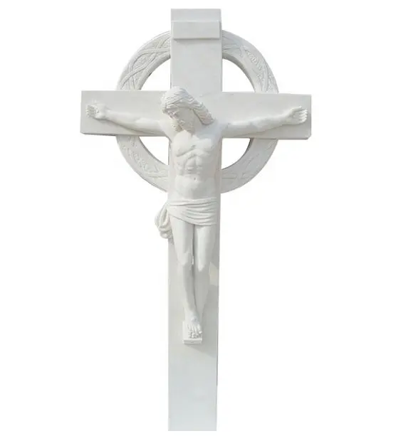 Statue di marmo ccross intagliate a mano bianche di gesù cristo