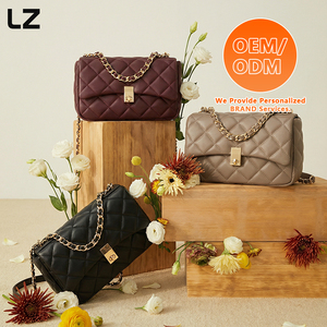 Sac à bandoulière matelassé en cuir véritable LZ avec logo personnalisé et chaîne pour femme, sacs à main en cuir Nappa tendance pour dames - Product Image 1