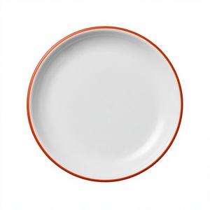 Assiette en émail blanc avec bord rouge, fournitures de restaurant, vaisselle, plat de service alimentaire, assiettes réutilisables, passe au lave-vaisselle, assiette en métal - Product Image 1
