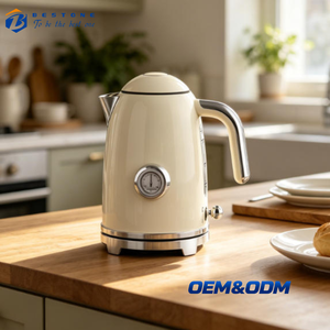 Bouilloire électrique rétro 1,7 L en acier inoxydable 2200 W, bouilloire à eau à chauffe rapide avec thermomètre et arrêt automatique pour la cuisine - Product Image 1