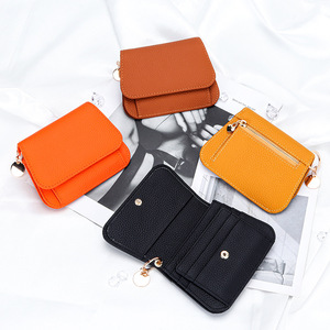 Porte-monnaie et porte-cartes en cuir véritable à rabat, multi-fentes, avec fermeture à bouton, compact et <span class=keywords><strong>portable</strong></span>, en nylon, avec poche zippée pour cartes - Product Image 1