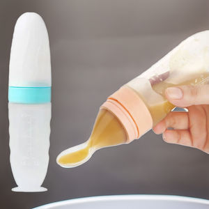 ขวดซิลิโคนเกรดอาหารสำหรับใส่<span class=keywords><strong>ข้าว</strong></span>บด ปลอดภัยและใช้งานง่าย พร้อมลวดลายสัตว์น่ารักและช้อนซิลิโคนนุ่ม สำหรับเด็กอายุ 0-12 <span class=keywords><strong>เดือน</strong></span> - Product Image 3