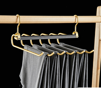 Kabelgebundener Hosenbügel aus Kunststoff, Herrenhosen-Organizer für Kleiderschrank, Badezimmer, Küche, Aufbewahrungstasche, 6-in-1, faltbar, flexibel, Metall, China, Goldfarben
