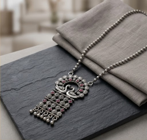 Parure de bijoux vintage de créateur avec deux pierres paon oxydées, collier et boucles d'oreilles, pour femme, style classique traditionnel ethnique, idéale pour mariage, fête et festival - Product Image 1