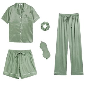 Kunden spezifische Luxus 5-teilige einfarbige kurze modale Seide Satin Baumwolle Bambus hose passende Pyjamas Damen Pyjama Set - Product Image 1