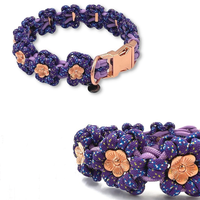 Collier de luxe pour chien, doux, motif floral, personnalisé, en paracorde tressé, avec breloque perlée, pour l'extérieur