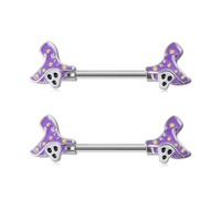 Cincin Barbell Puting Baja Tahan Karat 316L Hati Setan Hantu Enamel Barbell Puting Stud Piercing Perhiasan Tubuh