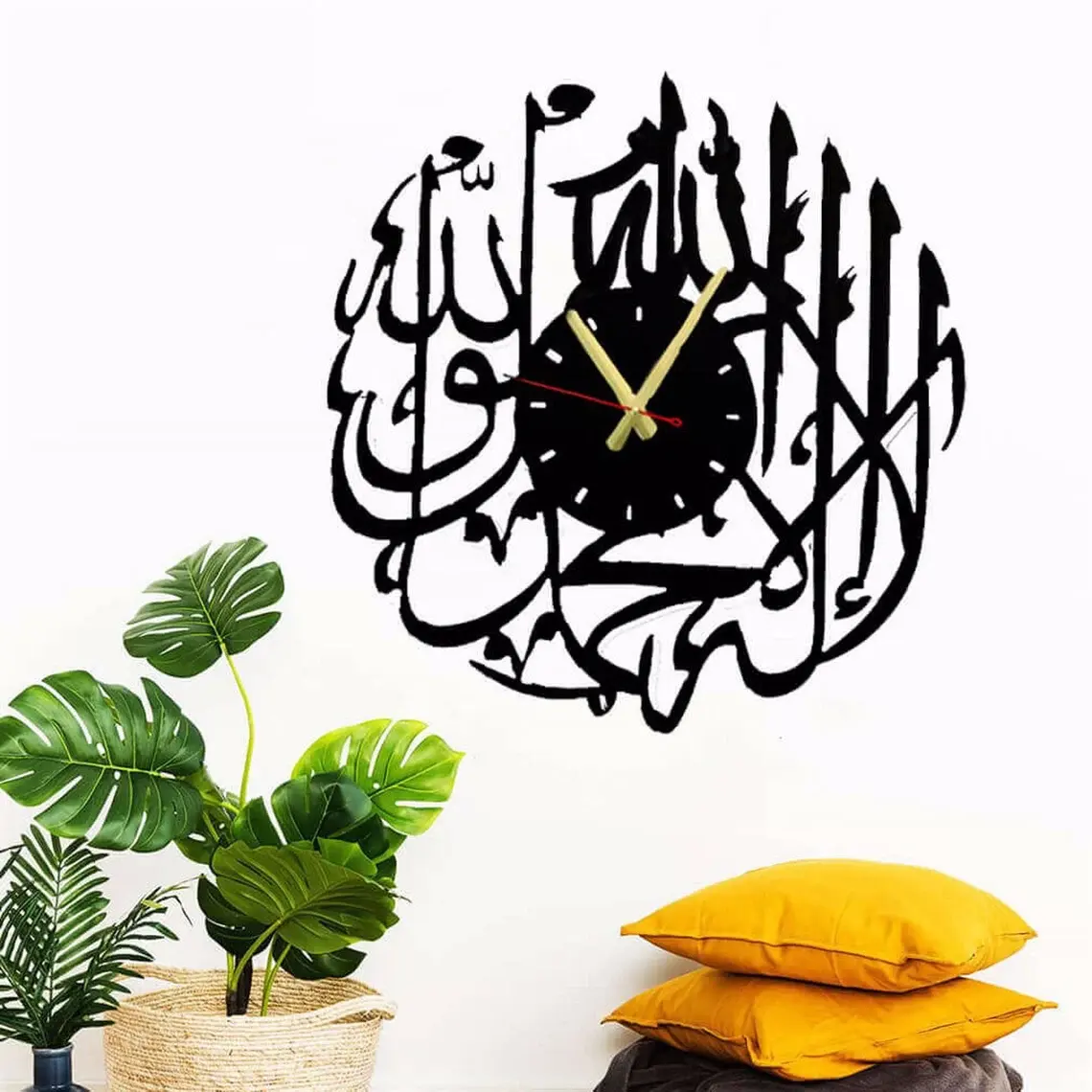 Orologi da parete islamici Allah Alhamdulillah calligrafia araba orologio da parete in metallo musulmano Home Decor Art regali personalizzati