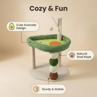 Arbre à chat interactif écologique en forme d'avocat avec poteau à gratter intégré et balle, facile à assembler, emballé en carton, pour usage intérieur