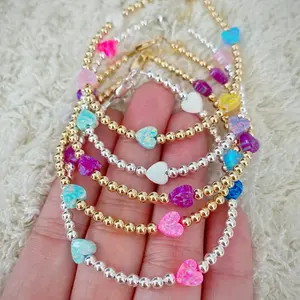 Inspire joias coloridas pedra de opala, com frisado pulseira, mini opala, pulseira de coração, ajustável, jóias da moda, atacado