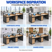 Bureau de travail en forme de L avec écran de séparation en verre, table d'ordinateur d'angle avec armoire à 3 tiroirs pour espace de travail des employés