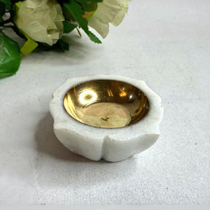 Handmade Marble Incense Burner With <b>Brass</b> Inner White Color Religious Use All Season Decorative Diya - Product Image 1