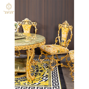 Прямые поставки от производителя: Современный роскошный элегантный круглый обеденный гарнитур на 6 персон с медными металлическими золотыми стульями для использования в отелях, дома и парках. - Product Image 6