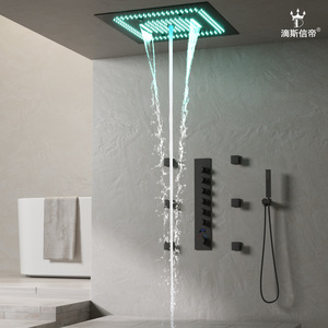 Dipsidri Concealed Shower Set All Copper <b>LED</b> Rainfall Shower Head With Temperature <b>Control</b> And RGB <b>Lighting</b> For Modern Bathroom - Product Image 3