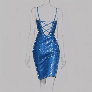 Abito da sera elegante e romantico da donna, sexy, senza schienale, con scollo a V, in stile slip dress, con cristalli, aderente, per feste, bar e occasioni casual. - Product Image 1