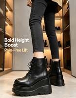 Bottes rehaussantes pour femmes, taille petite, à lacets, talons épais, confortables, toutes saisons, vente en gros d'usine, fabricant OEM 2026