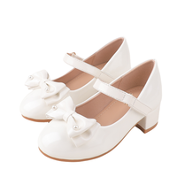 Nouvelles Chaussures de Princesse pour Filles 2026 – Blanches, avec Nœud Perlé et Bride à Boucle, Talons Bas en Cuir PU pour Occasions Formelles