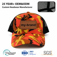 Casquette Trucker 5 Panneaux Personnalisée avec Logo Qualité Supérieure, Camouflage Orange, en Maille, pour Chasse en Extérieur, Casquette de Baseball Snapback, Vente en Gros, Performance Optimale