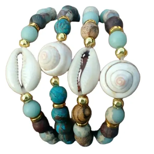 Natürliches Kauri muschel Edelstein Sommer Armband Elastisches Naturstein Sea Shell Strand Armband