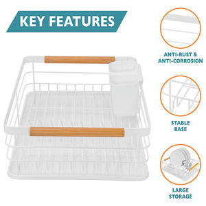 Égouttoir à vaisselle simple noir/blanc à un niveau pour ustensiles, en bambou et métal, pour <span class=keywords><strong>armoire</strong></span> de cuisine - Product Image 2