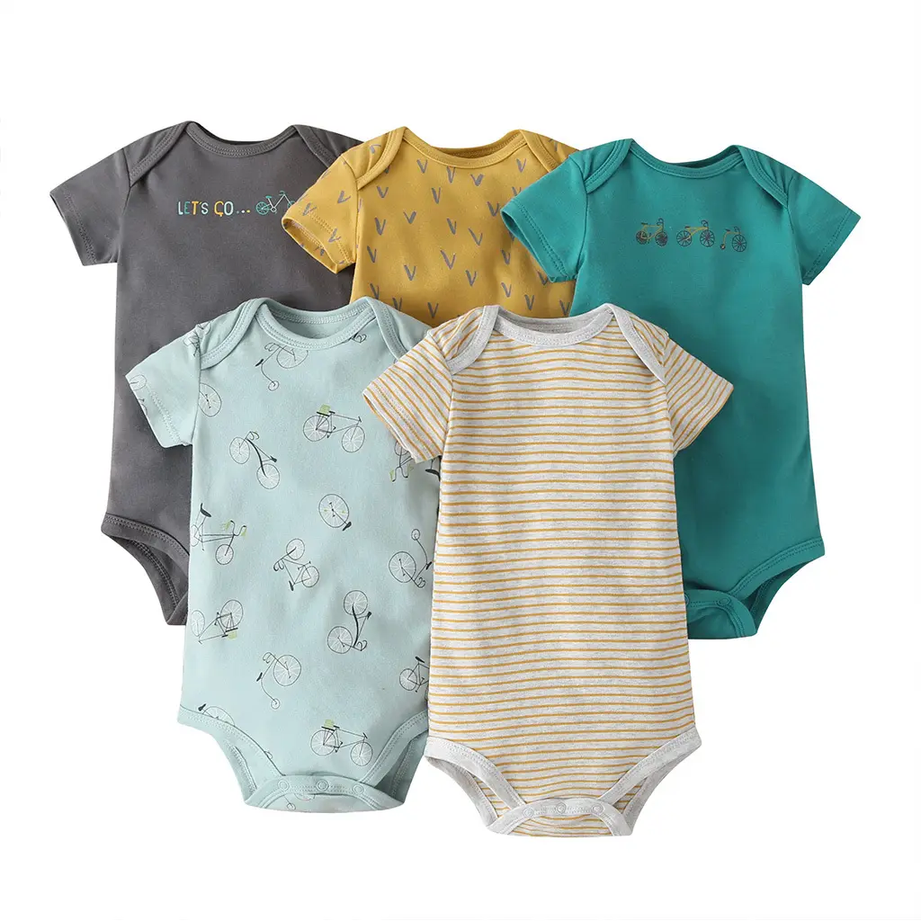 2022 Wholesale Newborn Baby Girls Boys Clothes 5 Pcs/Set Short Sleeve Cotton Body Baby Romper