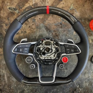 Volante Piatto in Vera Fibra di Carbonio Perforata YLD Compatibile con <span class=keywords><strong>Audi</strong></span> 10-15 R8 TT 13-17 SQ5 - Product Image 4