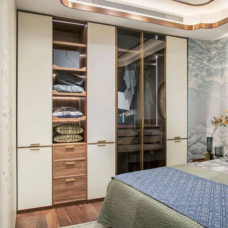 Personalizado moderno elegante luxo andar no armário guarda-roupa portas de vidro design com acessórios