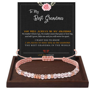 Pulsera de Regalo para Mamá, Hecha a Mano, con Cuentas Espaciadoras Doradas Tejidas, Cuentas de Piedra Natural, Cuentas de Diamantes Blancos, Cordón Ajustable Rosa - Product Image 5