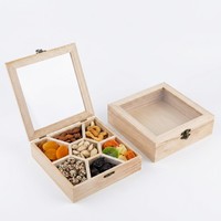 Boîte à collation en bois Landy avec couvercle transparent, 7 compartiments, organiseur de noix et de fruits secs, plateau de service, logo personnalisé, vente en gros