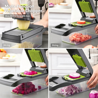 16-in-1 multifunctionele handmatige groentehakker, -snijder, -rasp en -schaaf voor aardappelen en uien