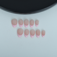 Uñas artificiales hechas a mano, forma de almendra corta, Punta francesa rosa, uñas reutilizables de alta calidad.