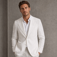 Setelan Pria Putih Single Breasted Notch Lapel Katun Ringan Blazer Musim Panas Celana Dua Potong Pernikahan Bisnis Kasual Custom