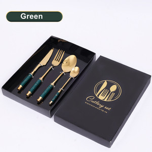 4pcs Ceramic Handle Stainless Steel Flatware Set Kitchen Utensil Spoon Knife Fork Gold Cutlery Sets for Wedding Home - Product Image 2