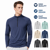 T-shirt de sport pour homme à col montant, à manches longues, à séchage rapide, respirant, extensible, avec demi-fermeture éclair, design OEM, pour la course et le fitness