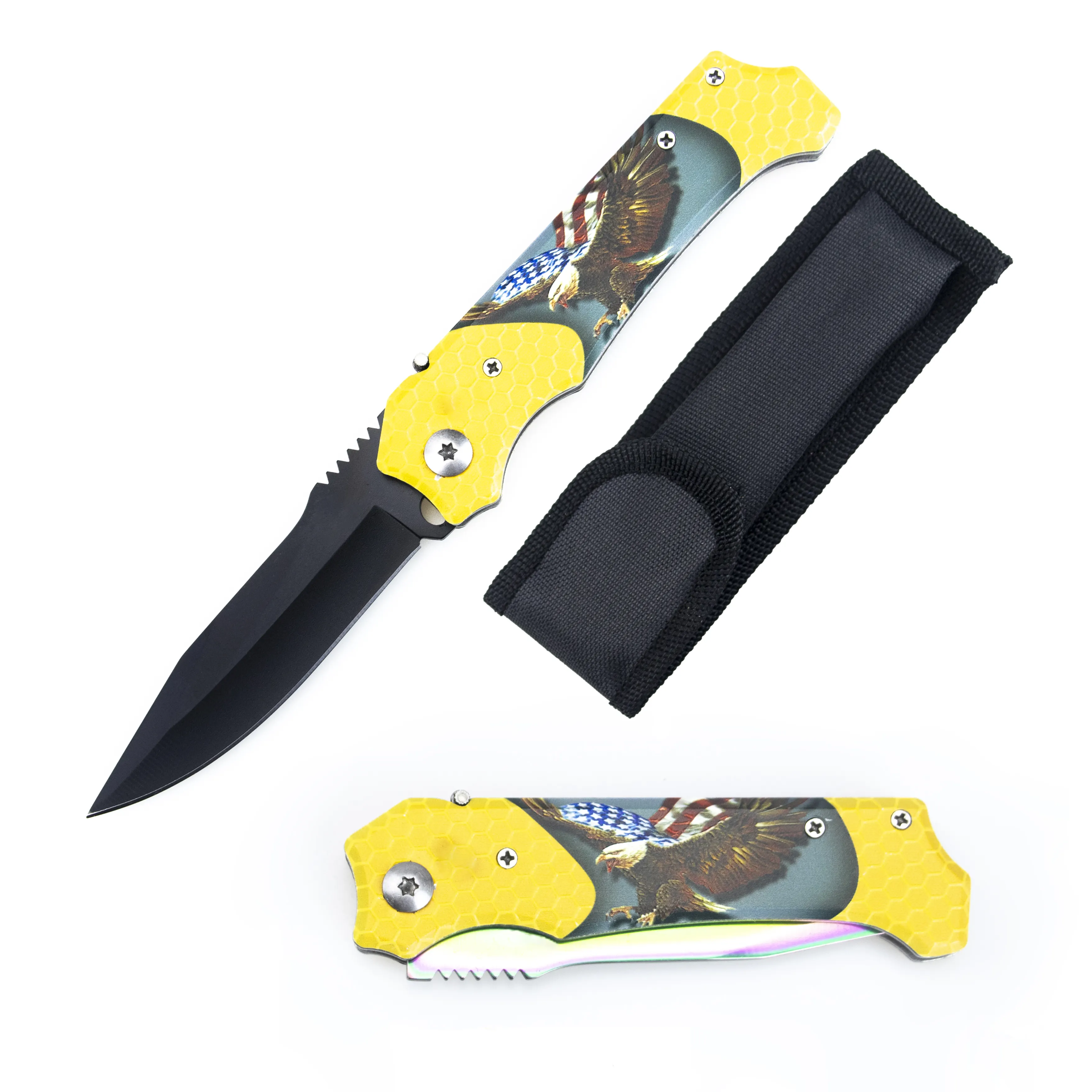 Yellow honeycomb pattern of the eagle outdoor personal self-defense mountaineering with the sharp knife knife