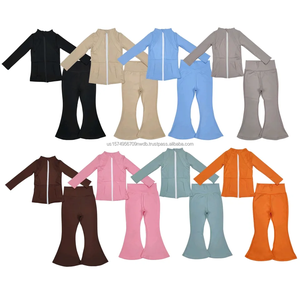 ชุดกีฬาเด็กผู้หญิงคุณภาพสูง สีพื้น เสื้อแขนยาวแบบมีซิป กางเกงทรงกระดิ่ง เนื้อผ้านุ่ม - Product Image 1