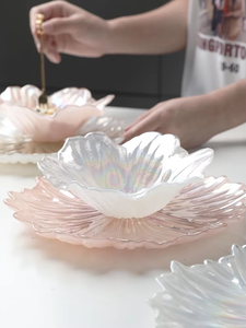 Vente en gros de saladier en verre écologique de haute qualité et assiettes à dessert fleuries pour les mariages, les écoles et les familles - Product Image 4