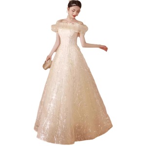 Off-Shoulder Champagne Organza Evening Gown A-Line Empire Waist Ruffles Graduation Banquet Dress Women's - Product Image 5