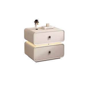 Modern Minimalist Nightstand Solid Wood Cream Color With Led <b>Light</b> Bedroom Storage Drawer Fully Assembled - Product Image 5