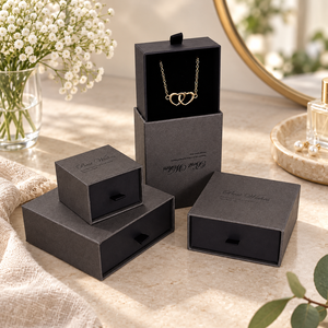 Scatola <span class=keywords><strong>per</strong></span> Gioielli Personalizzata con Logo, Confezione Regalo Rigida con Cassetto Estraibile e Stampa 'Best Wishes' <span class=keywords><strong>per</strong></span> Orecchini - Product Image 1