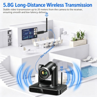 Cámara de Conferencia PTZ Inalámbrica 5.8G 4K con Seguimiento Automático por IA, Zoom Óptico 10x, Cámara de Video IP para Transmisión en Sala de Reuniones e Iglesias