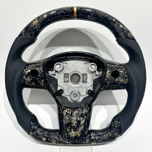 Volant de voiture en fibre de carbone forgée dorée, vente chaude d'usine, pour Tesla Model <span class=keywords><strong>3</strong></span> Highland, Model Y, Model S, X 2024 et versions ultérieures - Product Image 1