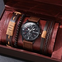 Horloge de luxe hommes sport affaires en cuir Bracelet montres ensemble mode Quartz montre-bracelet décontracté mode ensembles de bijoux pour hommes