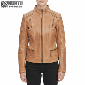 แจ็กเก็ตมอเตอร์ไซค์สำหรับผู้ชายผู้หญิงแจ็กเก็ตหนังแบบสั่งทำสำหรับผู้หญิง - Product Image 1