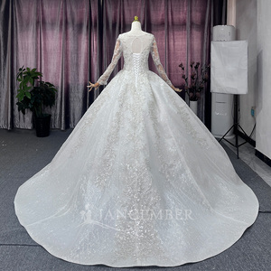 Haute qualité a-ligne Silhouette cou à manches longues <span class=keywords><strong>mariée</strong></span> <span class=keywords><strong>grande</strong></span> <span class=keywords><strong>taille</strong></span> longueur au sol chapelle Train dentelle <span class=keywords><strong>robe</strong></span> de <span class=keywords><strong>mariée</strong></span> Lsch17 - Product Image 5
